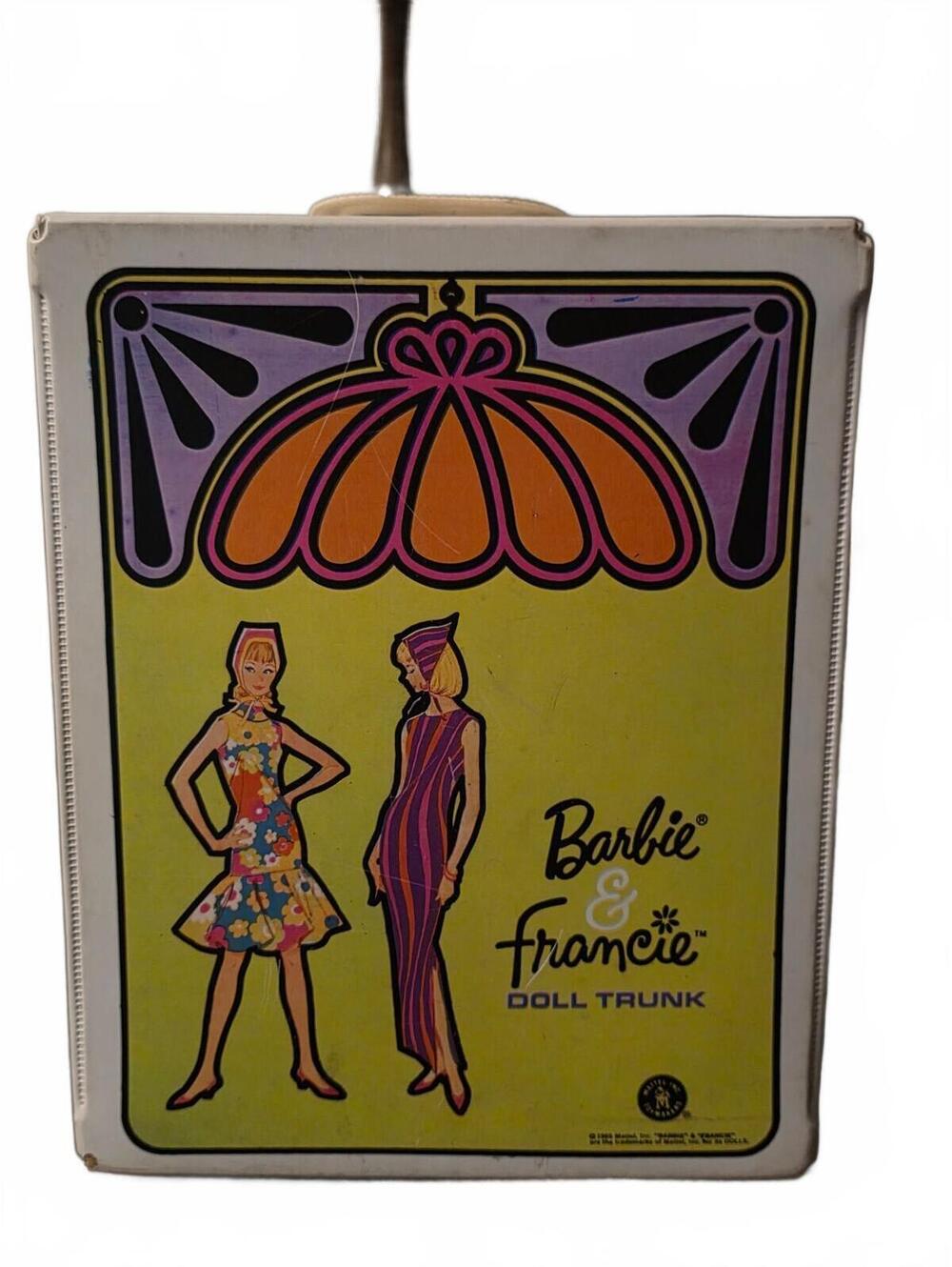 Vintage 1968 Barbie & Francie Vinyl Doll Trunk Case Mattel Green Interior